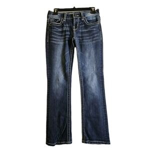 BKE Culture Low-Rise Straight Jeans Women's 26L (28x29) Blue Denim Thick Stitch